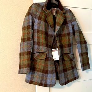 Harris Tweed Wool jacket.  Brown,green and light blue plaid.